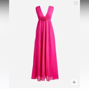 NWT J.Crew Rosette Plunge Maxi Dress in Organic Cotton Voile Bright Pink Size 2X